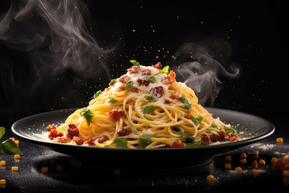 Food Photography Background Square Plate With Italian Spaghett