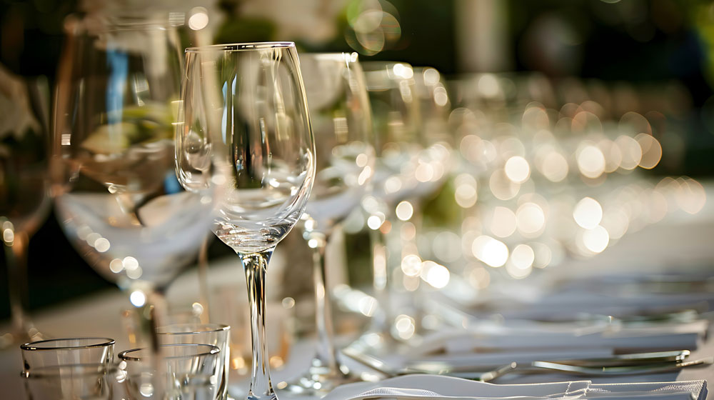 A Row Of Empty Glasses On A Table At A Wedding For Laxative Drin